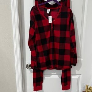 PJ Place Red and Black Checkered 2-pc Pajama Set Henley Top NWT SZ L